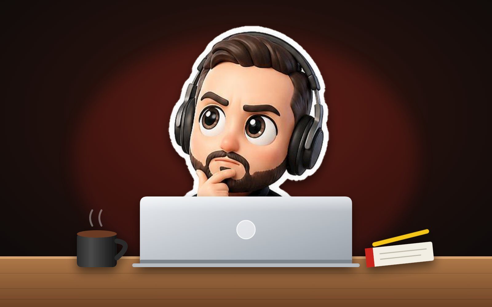 José Ángel en versión chibi pensando frente a su computador